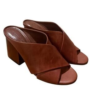 Anthropologie Brown Leather Crisscross Block Heel Mules